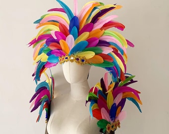 Carnival Headpiece/Gatsby Flapper Headband/Samba Party Crystal Headband /Carnival Feather Shoulder Piece/Epaulet Feather wings Samba costume