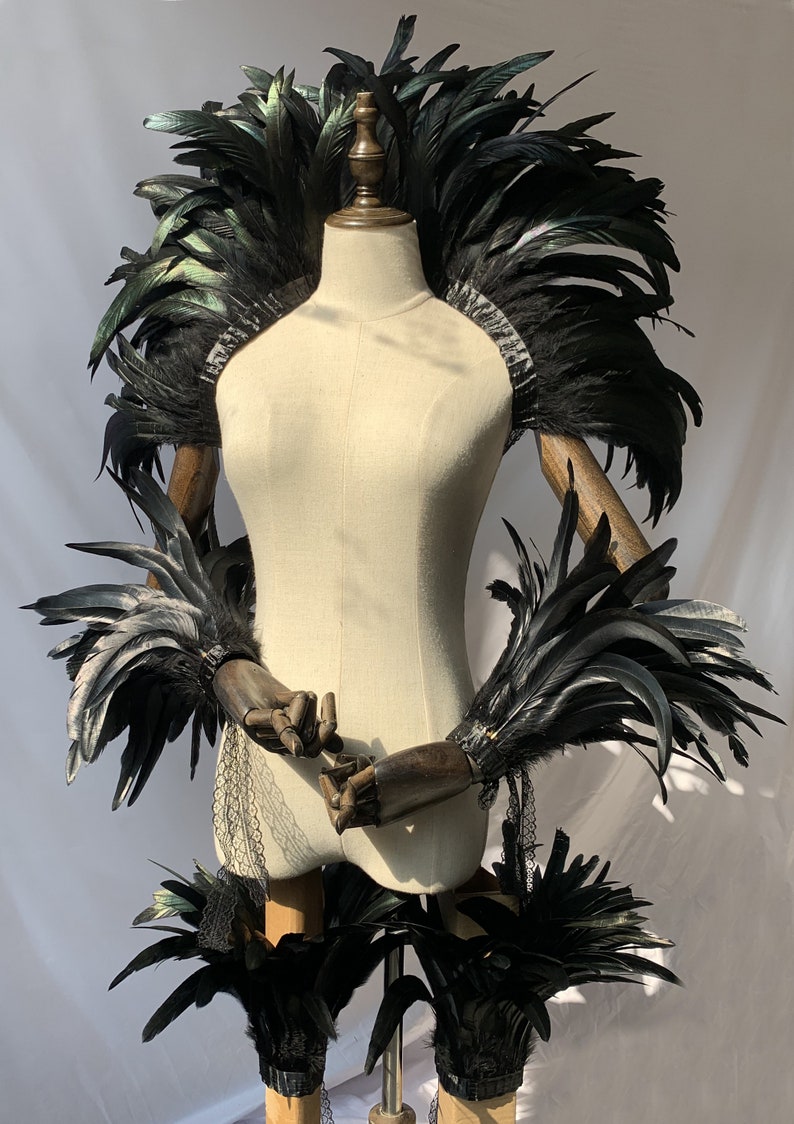 Carnival Costume Black Feather Wrap Shawl one set