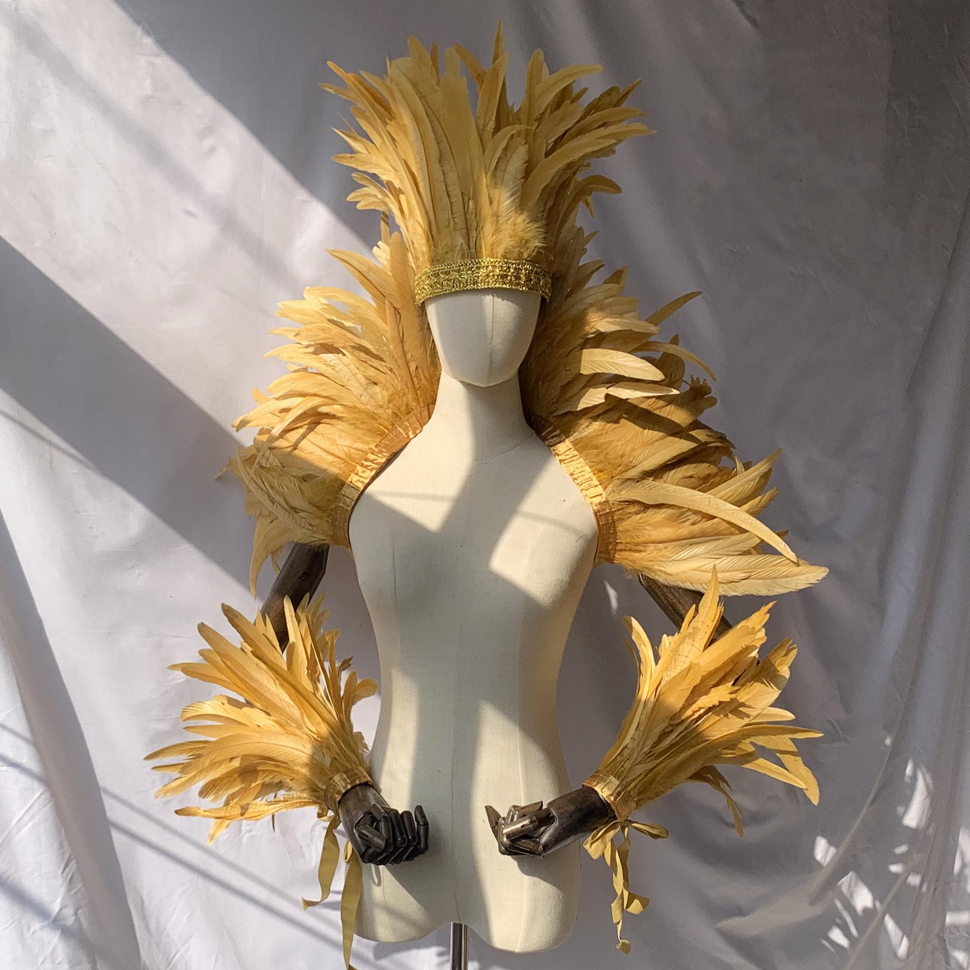 4ply Showgirl Feather Shawl/ Carnival Feather Scarf/ Wrap/Gold Yellow Halloween Costume/Performance Show/Feather Cape Shawl