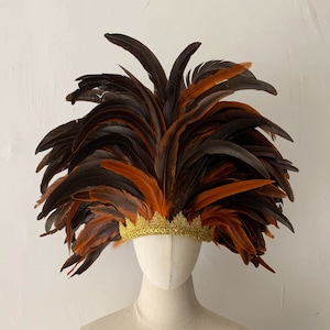 Orange Feather Carnival Headdress/Gatsby Flapper Headband/Samba Party Crystal Headband /Carnival Feather Crown Festival Feather headpiece