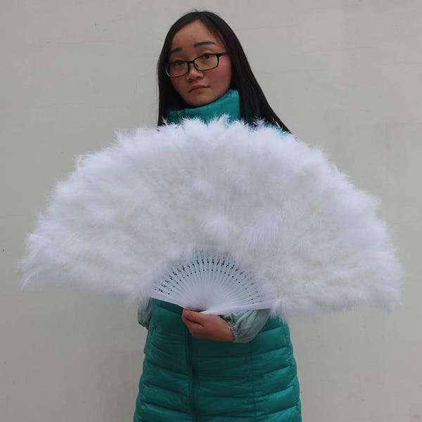 80*45cm White Large Marabou Feather Fans For Wedding Bridesmaids
