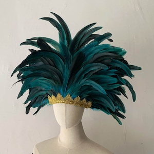 Lake Blue Feather Carnival Headdress/Gatsby Flapper Headband/Samba Party Crystal Headband /Carnival Feather Crown Festival Feather headpiece