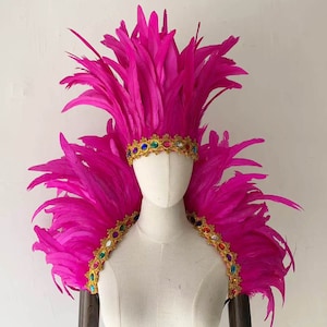 Sciarpa di piume da showgirl a 4 strati, sciarpa di piume per carnevale, spettacolo teatrale, con bordo in pizzo gioiello.