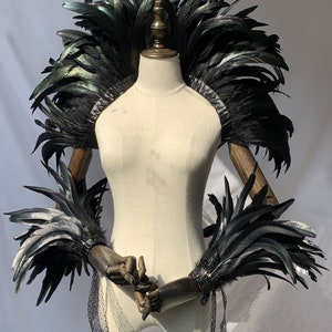 Carnival Costume Black Feather Wrap Shawl shawl +wrist cuff