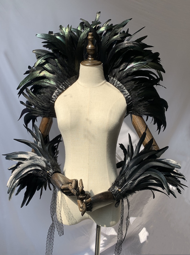 Carnival Costume Black Feather Wrap Shawl shawl +wrist cuff