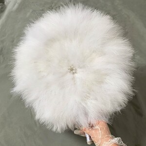 1616 Wedding Favor White Ostrich Feather Bouquet Bridal Bejeweled Hand Fans Gatsby 1920s Art Deco Wedding image 4