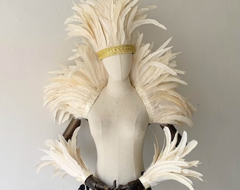 4ply Showgirl Feather Shawl/ Carnival Feather Scarf/ Stage Show Feather Wrap/White Color Halloween Costume/Feather Cape Shawl