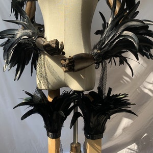 Carnival Costume Black Feather Wrap Shawl wrist cuff+anklecuff