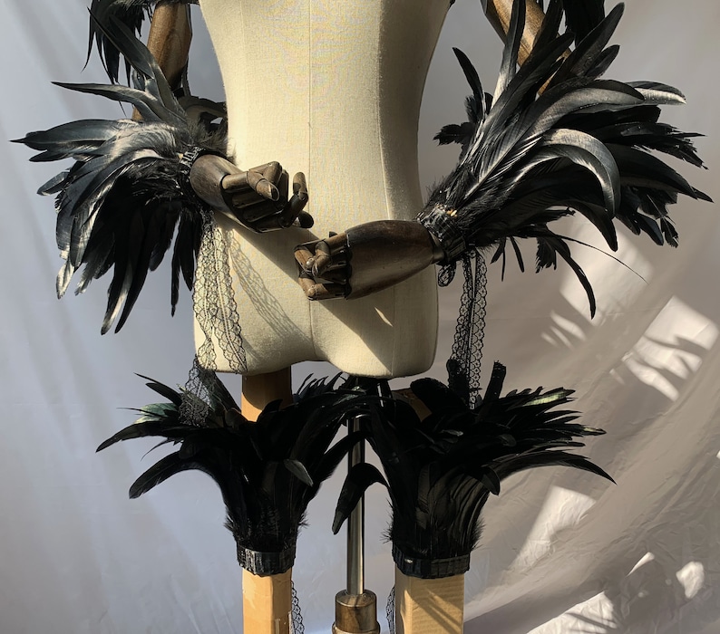 Carnival Costume Black Feather Wrap Shawl wrist cuff+anklecuff