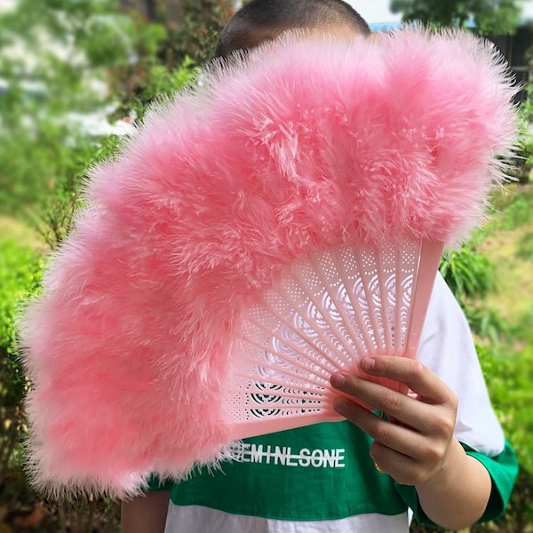 16*10.8" Dream Purple And Pink Girl Feather Fan Kids Birthday Dance Feather Hand Fans ,Wedding Bride Holding Bouquet