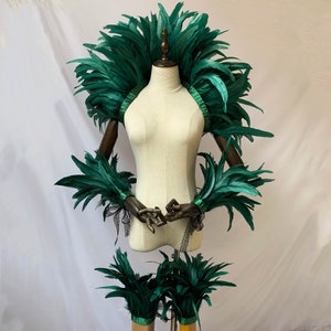 Carnival Costume Black Feather Wrap Shawl dark green one set