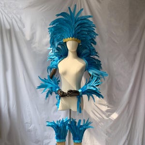 Lake Blue Feather Carnival Headdress/Gatsby Flapper Headband/Samba Party Crystal Headband /Carnival Feather Crown Festival Feather headpiece