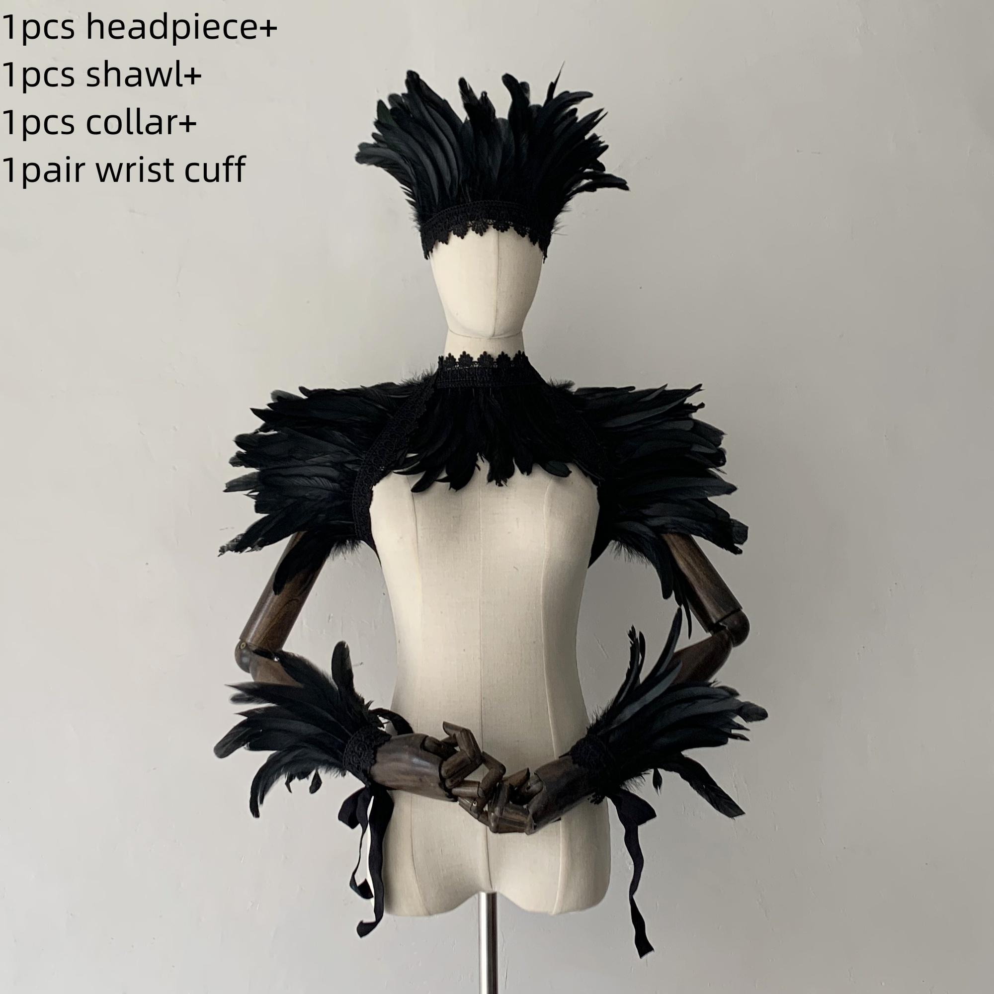 Capa De Plumas Gótica Negra Con Cinta Ajustable – Disfraz De Cuervo Para Halloween, Cosplay Y Fiestas De Máscaras