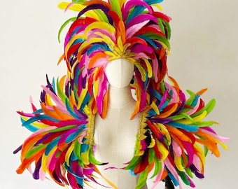 Carnival Headpiece/Gatsby Flapper Headband/Samba Party Crystal Headband /Carnival Feather Shoulder Piece/Epaulet Feather wings Samba costume