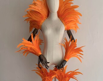 4ply Showgirl Feather Shawl/ Carnival Feather Scarf/ Stage Show Feather Wrap/Halloween Costume/Performance Show/ Orange Feather Cape Shawl