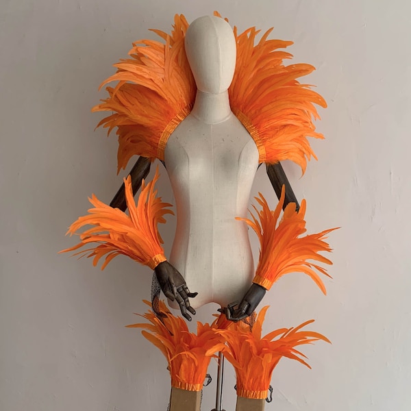 4ply Showgirl Feather Shawl/ Carnival Feather Scarf/ Stage Show Feather Wrap/Halloween Costume/Performance Show/ Orange Feather Cape Shawl