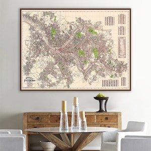Vintage map of Pittsburgh, old Pittsburgh print, Pittsburgh wall art, Pennsylvania gifts.