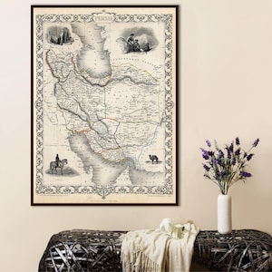 Carte ancienne de l'Iran, art mural de la Perse, Ispahan, impression d'art de la Perse, décoration artistique de l'Iran.