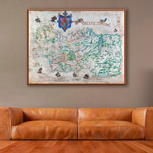 Medieval map of Ireland, antique Ireland map, names of the Irish families, Ireland wall art, Ireland history, Irish gifts.