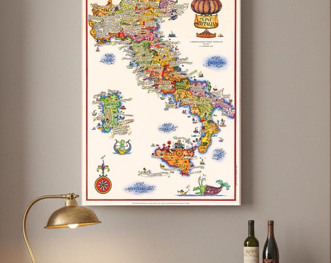 Vintage Italy Wine Map - Retro Bar Decor Wall Art