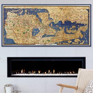 Impression de carte du monde d'Al-Idrisi : Tabula Rogeriana, art de la cartographie médiévale