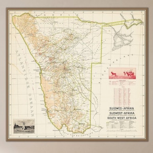 Vintage Namibia Landkarte Print: 1950er Jahre Südwest Afrika Wanddeko