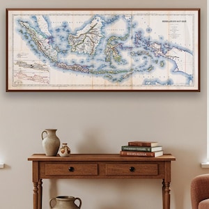 Antieke kaartafdruk Indonesië: 1874 Nederlands-Indië muurkunst
