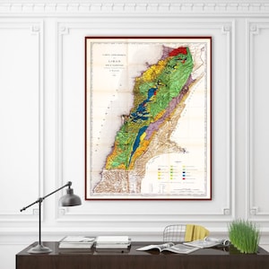 Geologie des Libanon Wandkunst, Vintage geologische Karte des Libanon, libanesische Dekoration.