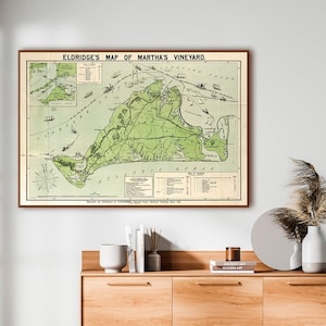 Vintage Touristenkarte von Martha's Vineyard, Massachusetts Kartendekor, Martha's Vineyard Wandkunstdruck.