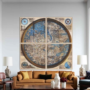 Fra Mauro Weltkarte, die größte mittelalterliche Karte der Welt, Weltkarte Wandkunst, mittelalterliche Weltkarte, Kartenkunst, Kartographiegeschenke.