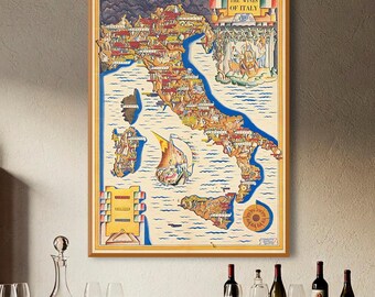 Italian Wine Wall Art | "The Wines of Italy" Vintage Print | Kitchen & Bar Decor