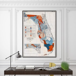Mappa geologica della Florida, stampa artistica da parete vintage della Florida, Florida, arredamento per la casa della Florida.
