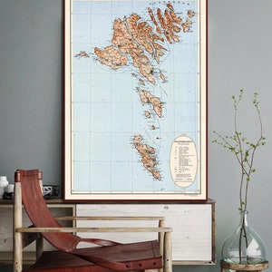 Mapa antiguo de las Islas Feroe, mapa de pared antiguo de las Islas Feroe, arte de pared de las Islas Feroe, impresión de las Islas Feroe, regalos de las Islas Feroe.