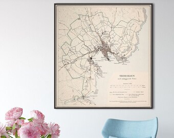 Vintage map of Torshavn Faroe Islands, old Torshavn map, Thorshavn, Faroe Islands print, Faroe Islands gifts.