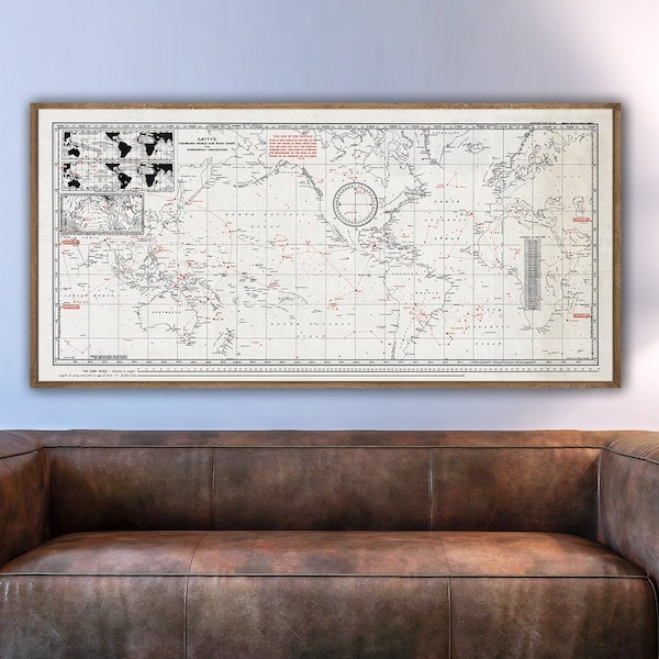 Vintage world and star chart for emergency navigation, navigation map wall decor, navigator gifts.