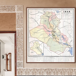 Historische locaties Irak-kaart, oude kaart van Irak, kunst aan de muur Irak, Irak-huisdecor, Iraakse kunstafdruk, Iraakse geschenken.