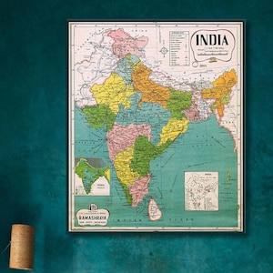 Vintage-Indienkarte als Kunstdruck: Historisches Wandbild auf mattem Papier