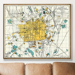 Impressão de mapa vintage de Teerã: cidade iraniana em farsi de 1944