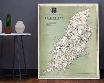 Vintage map of the Isle of Man, Mann map, old Isle of Man print, Isle of Man wall art.