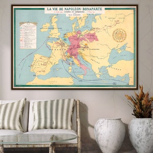 The life of Napoleon Bonaparte. Stages and Conquests. Napoléon Bonaparte poster, Napoleon wars, Napoleon print, Napoleon map.