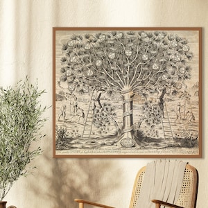 Antique Catholic art, a great cedar tree representing the Catholic church, Catholic wall art, Catholic prints, religious art, Catholic gift.