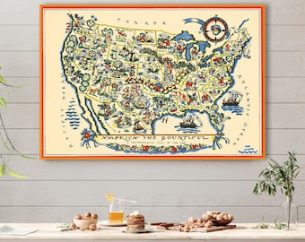 America The Bountiful A Gastronomical Map of the U.S.A, the food and culinary traditions of each region, food map, foodie gifts.