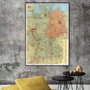 Kaart van Oost-Duitsland en West-Duitsland, 1989, DDR en BRD, grensovergangen Berlijn (West) / DDR, kaart koude oorlog, Oost-Duitse poster.