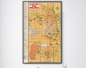 Vintage Map of New Delhi, Old Guide With Latest Pictorial
