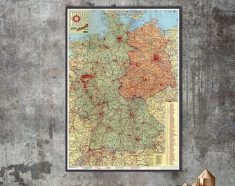 Map of  East Germany and West Germany 1989, GDR & FRG, border crossing points Berlin (West) / GDR, cold war map, East German poster.