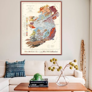 El mapa geológico de Irlanda incluye la sección diagramática de Irlanda, decoración de arte de pared vintage de Irlanda.