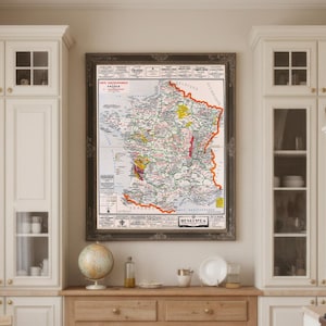 Impresión de mapa culinario de Francia: decoración vintage de gastronomía francesa, regalo gourmet, arte de cocina antiguo