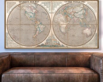 Antique 1839 Gilbert's New Map of the World - Vintage Wall Art Print - Global Cartography Decor