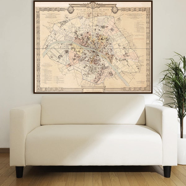 Map of Paris during french revolution, Plan de la ville de Paris, période révolutionnaire, vintage Paris decor gift.