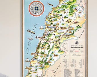 Vintage Lebanon Map | Pictorial Illustration Print | Mid-Century Travel Decor